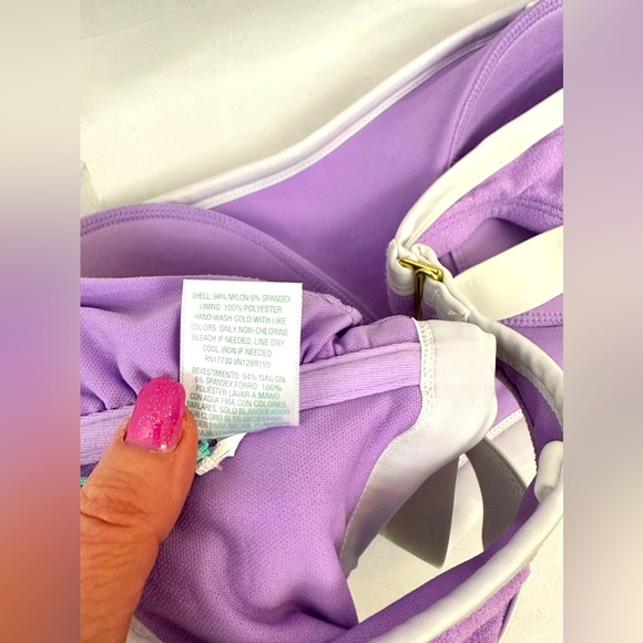 Kona Sol Color Block Purple/White Terry Bikini Top Removable Straps 1X(1… - Picture 10 of 10